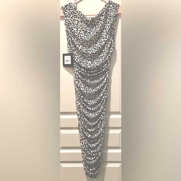 NWT Norma Kamali Tara Ruched Body Dress in Baby Leopard Jersey Print ZB1 - Picture 6 of 8